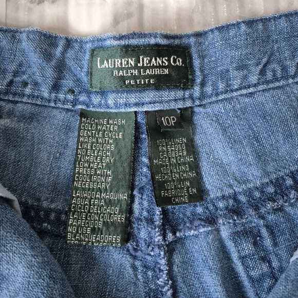 Vintage Ralph Lauren Linen Denim Pants Tapered Leg Light Blue - Picture 7 of 9